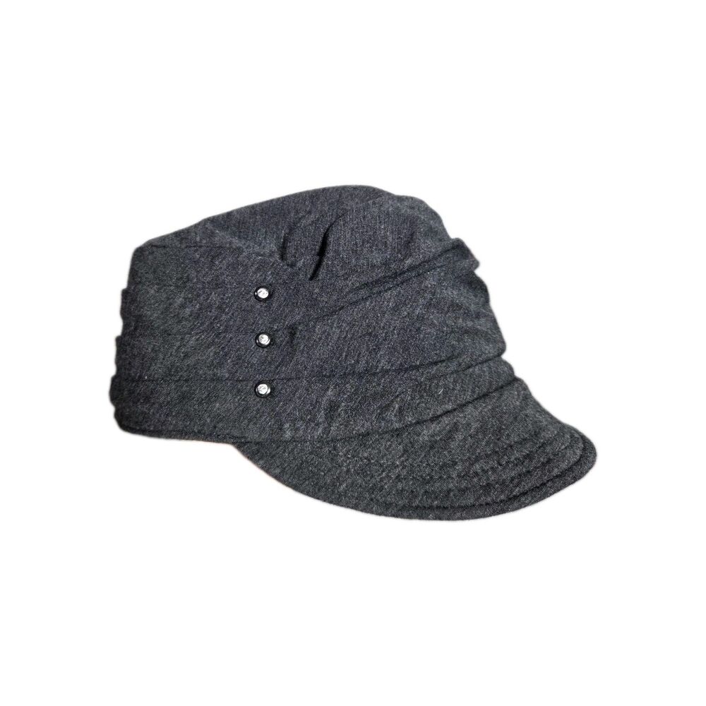 Route 66 Newsboy Cap Gray Ruched Cadet Military Hat Rhinestone OSFM Women's EUC